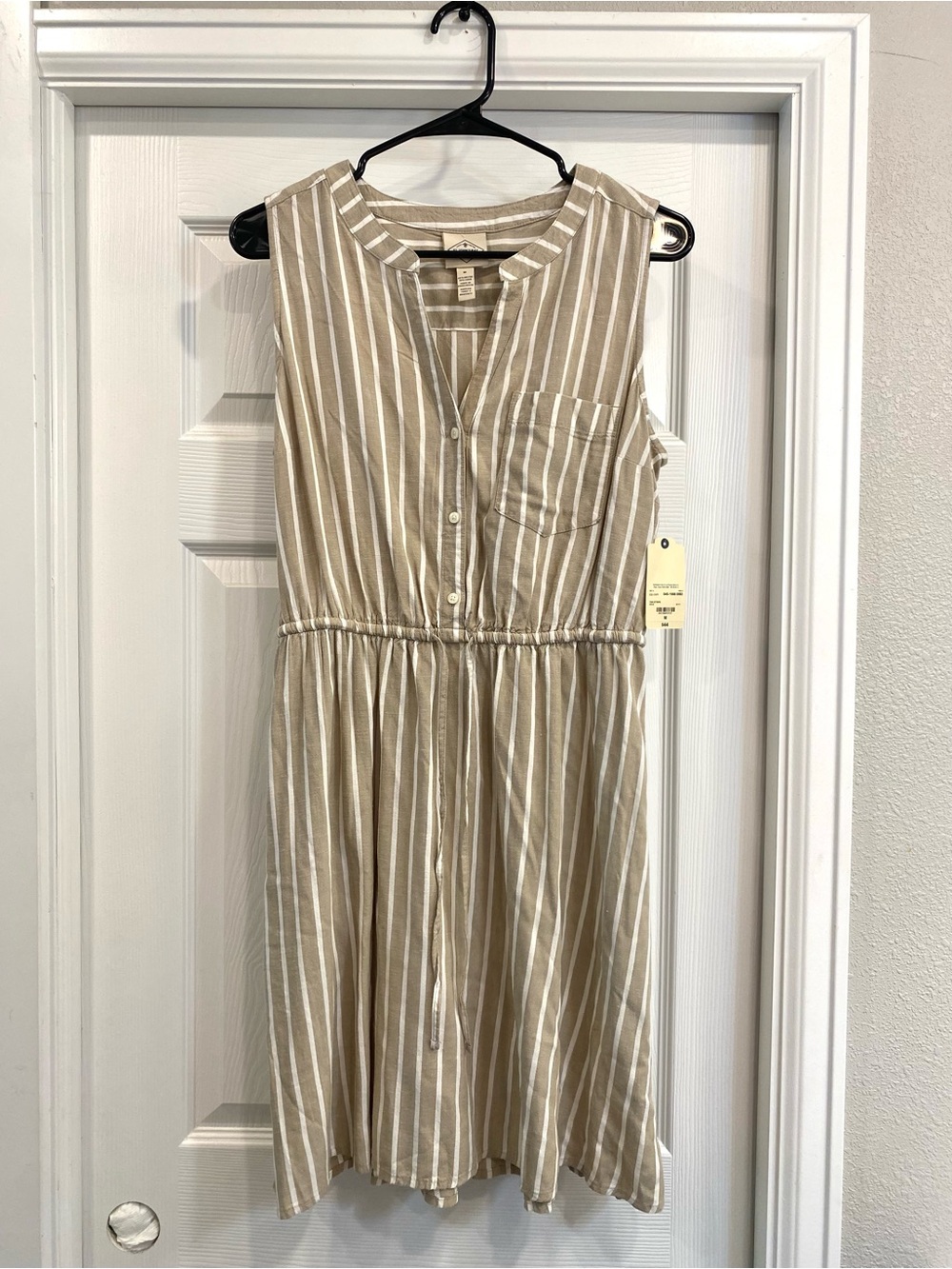 St. John's Bay Beige and White Striped Sleeveless Dress